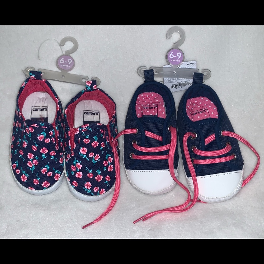 New Carter’s 2 pairs Soft Sole Sneakers. Size 6-9.